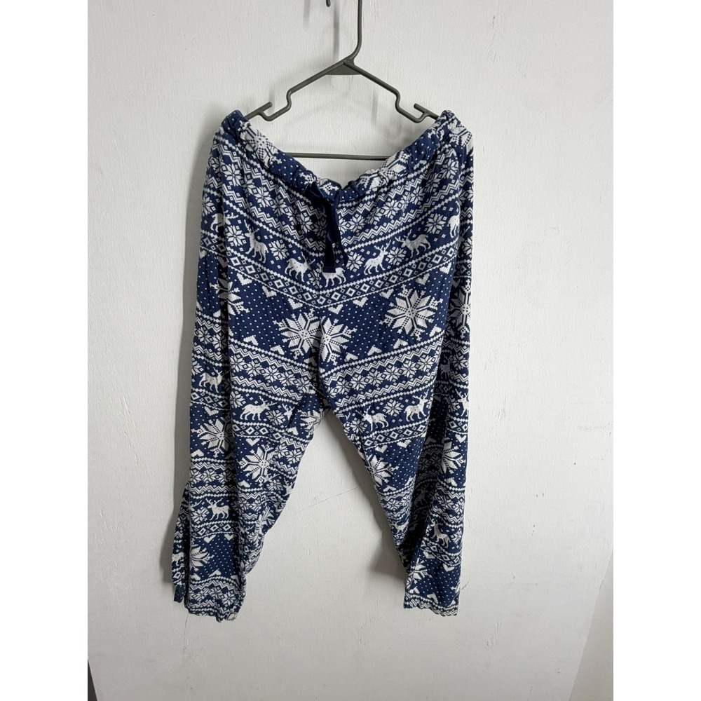 Magellan Outdoors Pajama Pants Large Blue Fair Isle Reindeer Snowflake Lounge